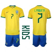 Otroški Nogometni dresi Brazilija Lucas Paqueta #7 Domači SP 2022 Kratek Rokav (+ Kratke hlače)
